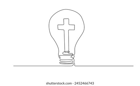 continuous line of light bulbs and jesus cross.abstract single line.line vector illustration