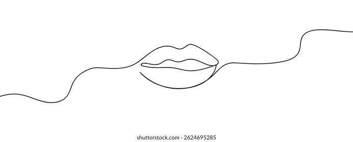 Continuous line, lips, kiss, beauty hand drawn line drawing illustration, vector, transparent background.