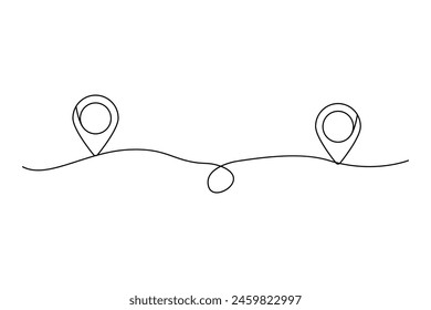 Continuous line location pins. Simplified map vector illustration. Black on white minimal design. GPS concept artwork.