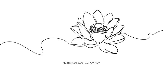 Continuous line, lotus blossom, hand drawn line Line Art Vector Transparent Background.