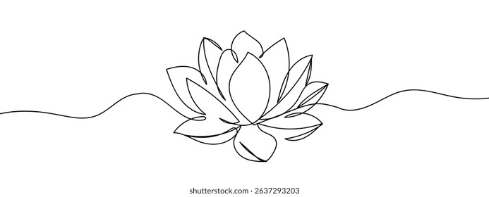 Continuous line, lotus blossom, hand drawn line Line Art Vector Transparent Background.
