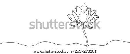Continuous line, lotus blossom, hand drawn line Line Art Vector Transparent Background.