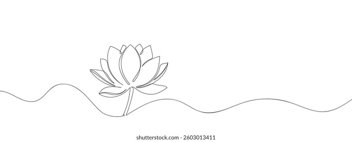 Continuous line, lotus blossom vector illustration with transparent background.