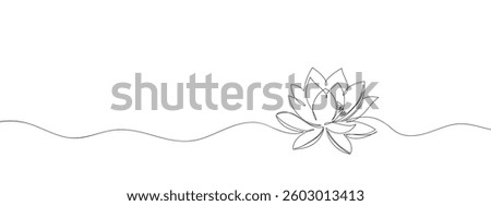 Continuous line, lotus blossom vector illustration with transparent background.