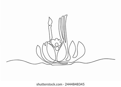 Continuous line of the lotus-shaped vessel made of banana leaves (Krathong), Loy (To float) Krathong Day is one of the most popular festivals in Thailand