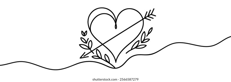 continuous line love and arrows. one line vector, heart and arrow icon one continuous line. vector illustration.