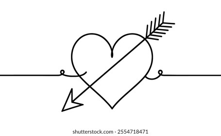 continuous line of love and arrow.single line vector expressing love.heart and arrow icon in one line drawing