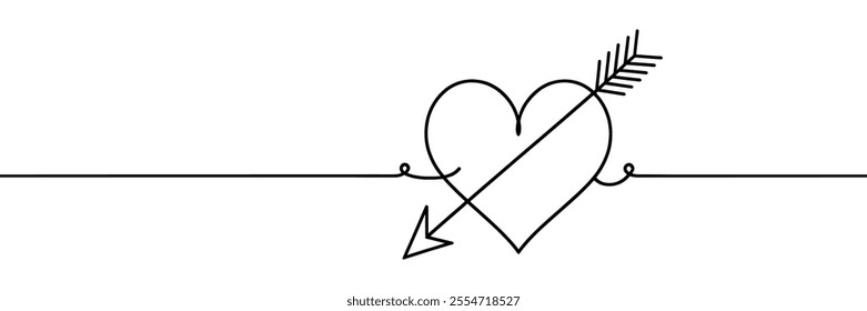 continuous line of love and arrow.single line vector expressing love.heart and arrow icon in one line drawing