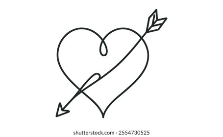 continuous line of love and arrows.single line vector expressing love.heart and arrow icon in one line drawing.