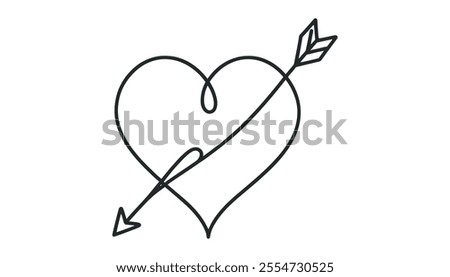 continuous line of love and arrows.single line vector expressing love.heart and arrow icon in one line drawing.