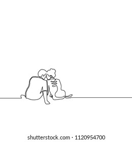 Continuous line Love Couple Sitting and look into each other's eyes
