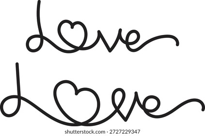 Continuous Line Love Heart Calligraphy Vector Art - Romantic Script Typography Design
