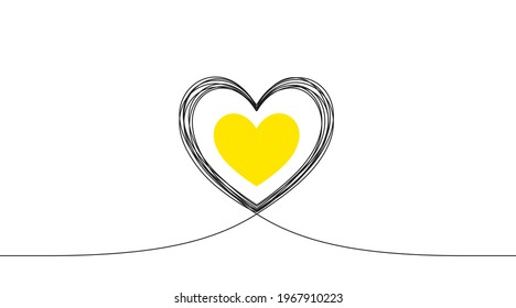 Continuous line love icon. One heart silhouette shape. Valentine day love icon on white background. Heart doodle sketch with continuous line. Handdrawn romantic Valentine day silhouette. Vector