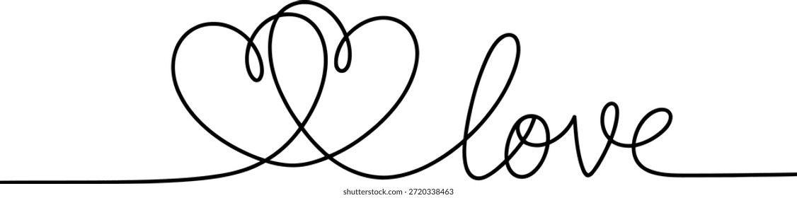 Tipografía de amor de línea continua con corazones entrelazados, arte romántico mínimo
