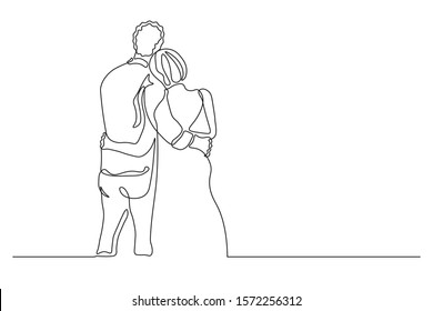 Continuous line, lovers show love, valentines style, hand drawn vector illustration