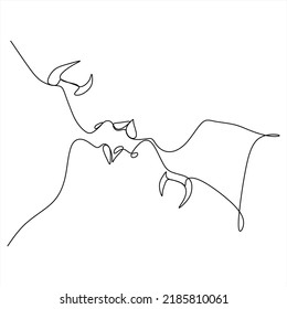 Continuous line, lovers show love, valentines style, hand drawn vector illustration