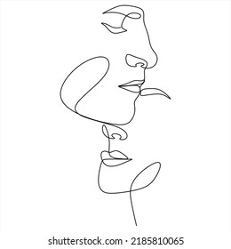 Continuous line, lovers show love, valentines style, hand drawn vector illustration