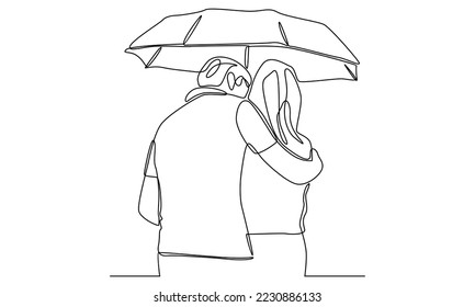 continuous line of loving couple hugging