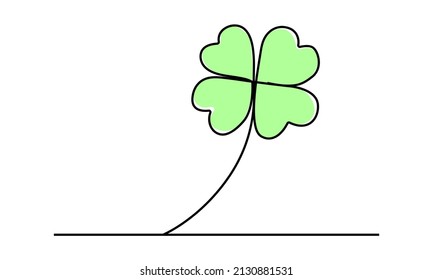continuous line of lucky four leaf clover in a simple hand drawn sketch style.
