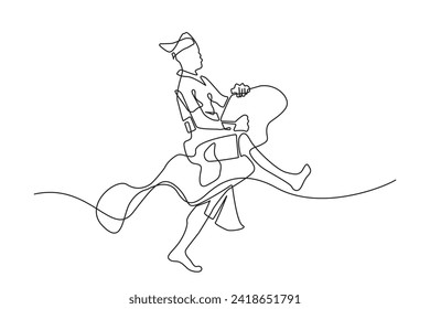 continuous line of lumping horse dancers. single line vector of traditional lumping horse dancers in Indonesia