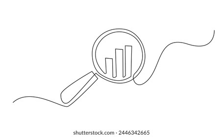 Línea continua de la lupa y del gráfico de barras business.lookicon, negocio de rápido crecimiento.dibujo de una línea del Vector