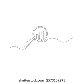Continuous line magnifying glass and bar graph business icon,white background,business one line drawing.illustrator vector
