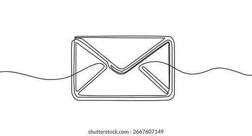 Mensagem em papel de vetor de carta de um ícone de e-mail de arte de linha contínua. Linha de arte esboço contínuo boletim informativo esboço plano de contato ilustração negócio único doodle seta viagem enviar voar post.