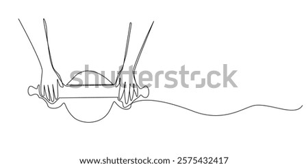 continuous line making bread dough.one line drawing of hand with wooden rolling pin making bread dough.single line vector illustration