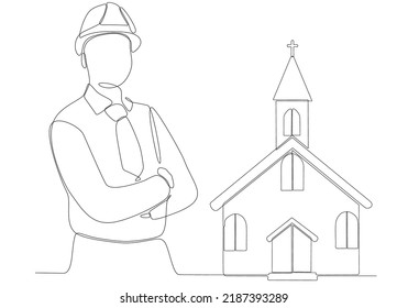 
línea continua de la construcción del arquitecto de la iglesia ilustración vectorial