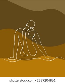 Continuous line male body .Vector illustration in boho style. Vector Minimalist Design for Wall Art, Print, Card, Poster.