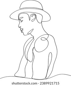 Continuous line of a male body. Vector portrait of a strong man. Vector minimalistic design for wall art, print, card, poster.