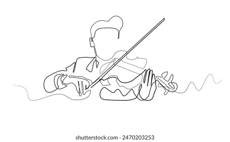 línea continua violinista masculino. una línea de dibujo de violinista. concierto de música clásica, orquesta una línea concepto de Vector. fondo blanco aislado