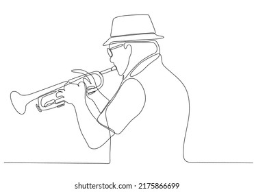
Stetig Line Mann bläst Jazz Saxophon Instrument Einfaches handgezeichnetes Musikstil Vektorgrafik
