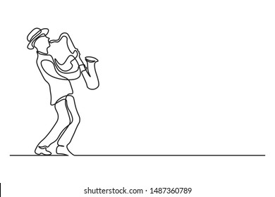 Continuous line Man blowing the trumpet instrument jazz
Simple style hand drawn music style vector illustration