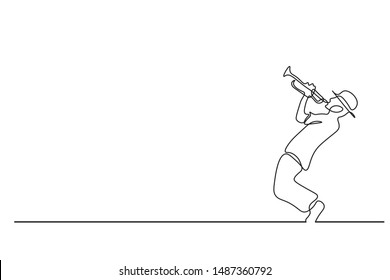 Continuous line Man blowing the trumpet instrument
Simple style hand drawn music style vector illustration