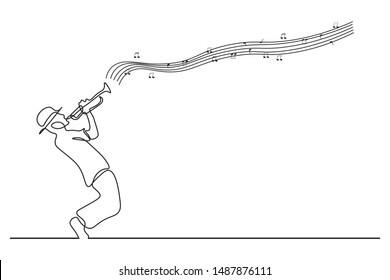 Continuous line Man blowing the trumpet instrument
Simple style hand drawn music style vector illustration