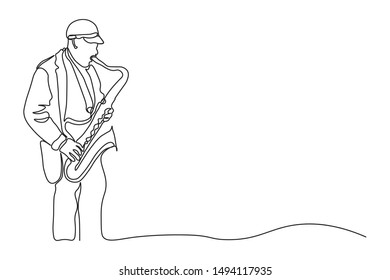 Continuous line Man blowing the trumpet instrument jazz
Simple style hand drawn music style vector illustration