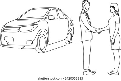 continuous line of a man in the business of buying and selling vehicles