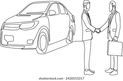 continuous line of a man in the business of buying and selling vehicles