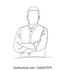 Continuous line of man crossing his arms vector.