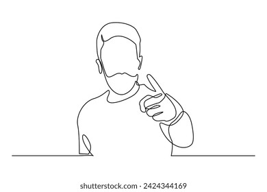 continuous line of man cursing.single line vector of man angry and cursing.man showing cursing expression and pointing hand.