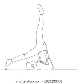 Continuous line of man doing Yoga shoulder stand pose. using hands push back and lift the legs up