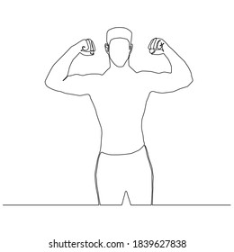Continuous line of man flexing arm muscles vector