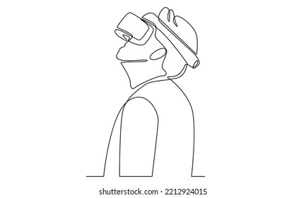 Línea continua de hombre en gafas dispositivo de realidad virtual