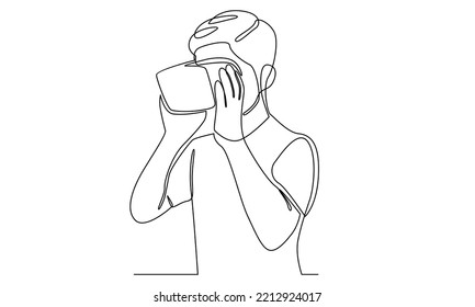 Continuous line of man in glasses virtual reality device