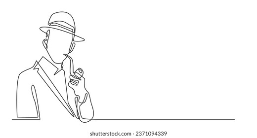 continuous line of man in hat and smoking pipe.single line vector of man in classic style.line art of classic man