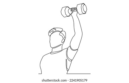 Continuous line of man holding a dumbbell