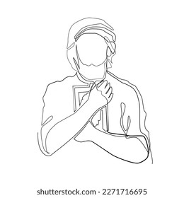 continuous line of man hugging quran.one line drawing of muslim man hugging alquran .vector line art of muslim man