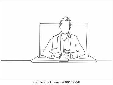 
continuous line of man in laptop hand drawn vector illustration