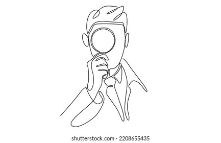 Continuous line of man with magnifying glass 